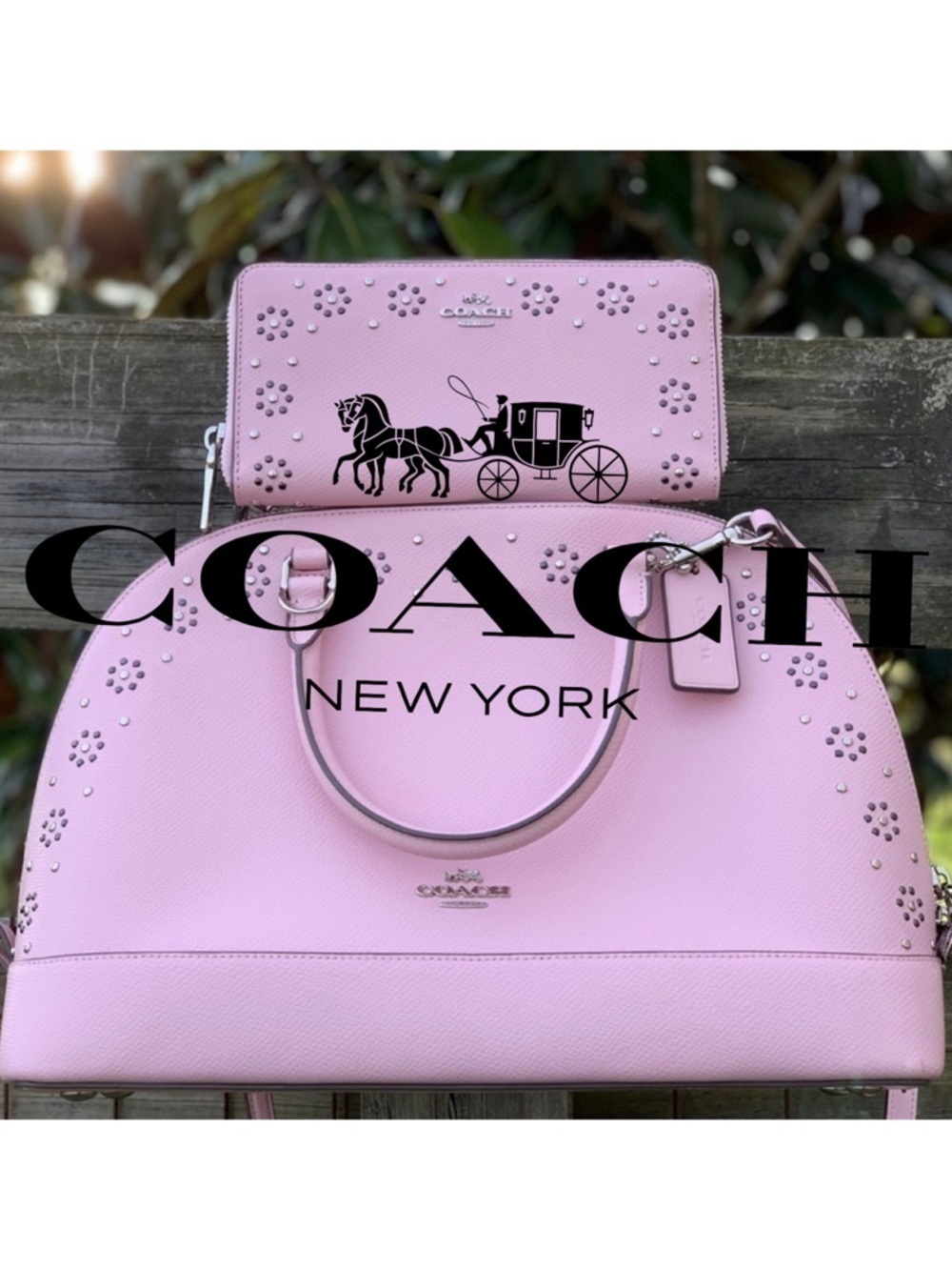 Coach 37238 Pink Rivets Studded Dome Waller and Sierra Bag